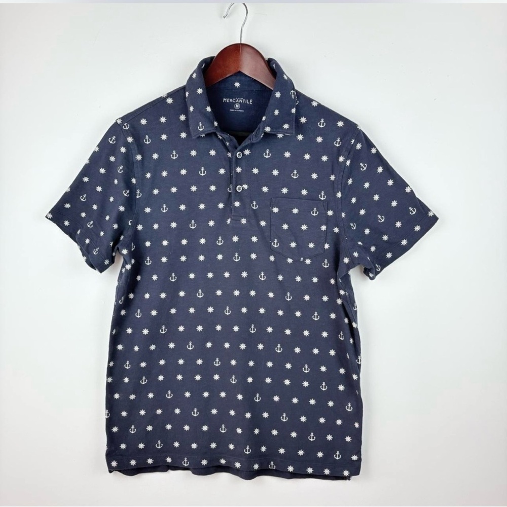 J.Crew Nautical Shirt Men's Navy Blue Golf Polo Shirt Anchors Ships Summer Sz M